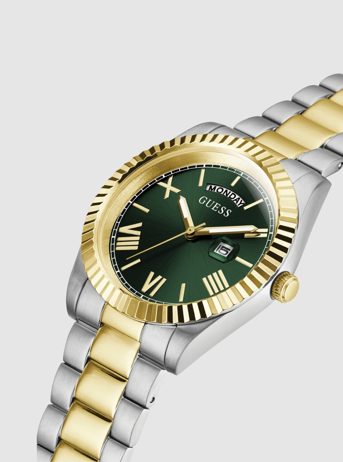GUESS Accessories Gold Green Connoisseur Watch GW0265G8 Front Side View