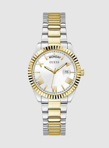 GUESS Accessories Gold Silver Luna Link Watch GW0308L6-1 Front View