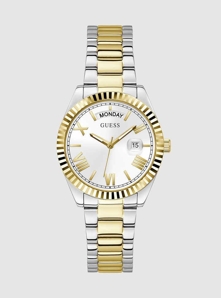 GUESS Accessories Gold Silver Luna Link Watch GW0308L6-1 Front View
