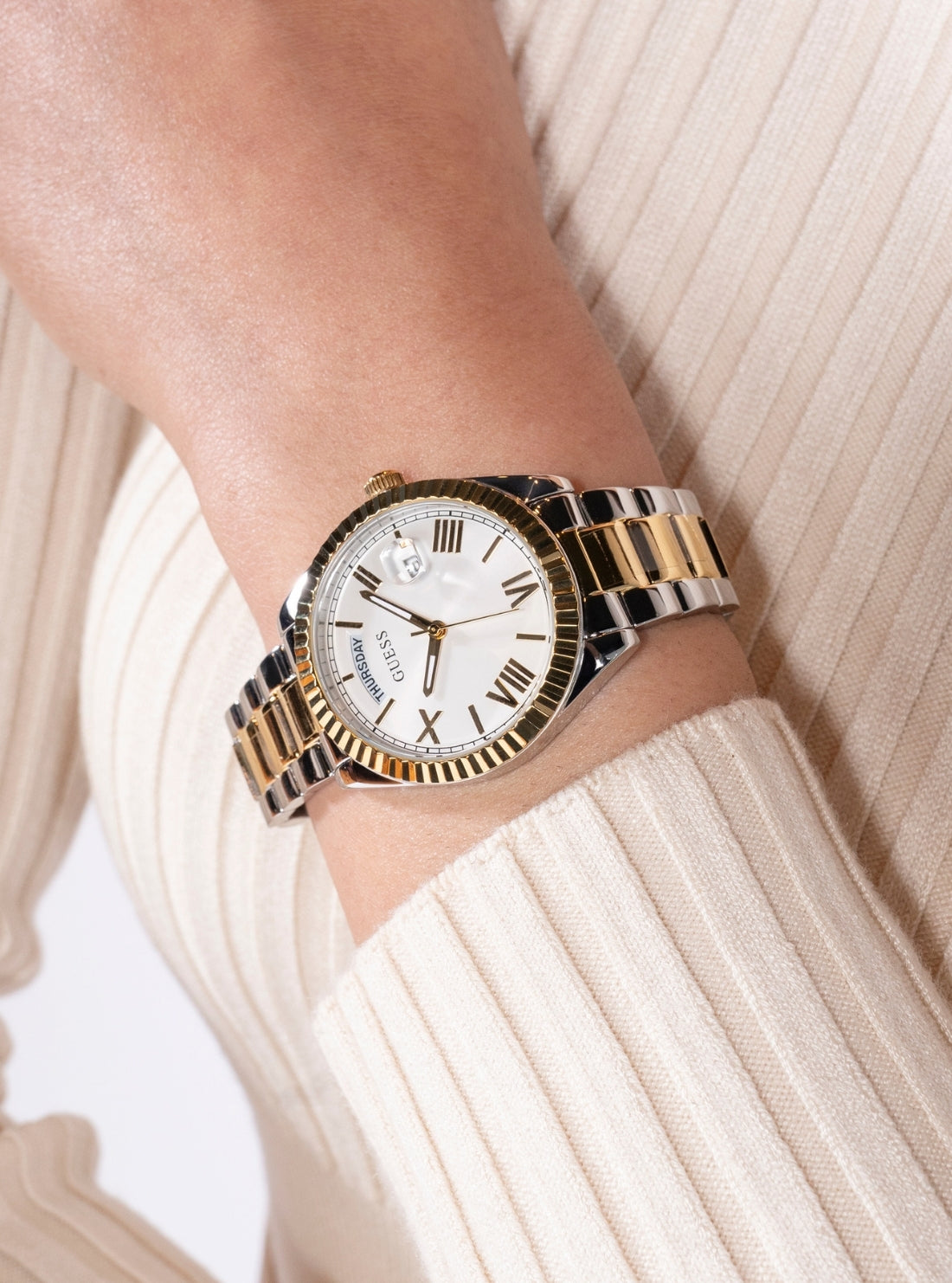 GUESS Womens Gold Silver Luna Link Watch GW0308L6 Detail View