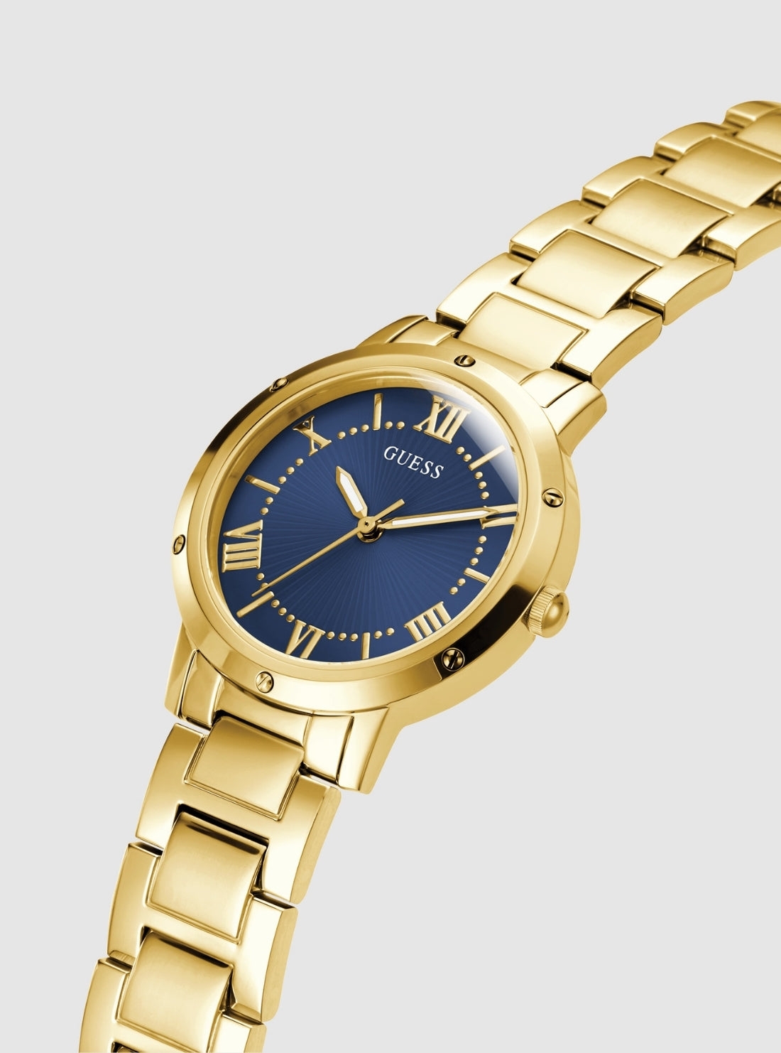 GUESS Accessories Gold Dawn Blue Dial Bracelet GW0404L4 Front Side View