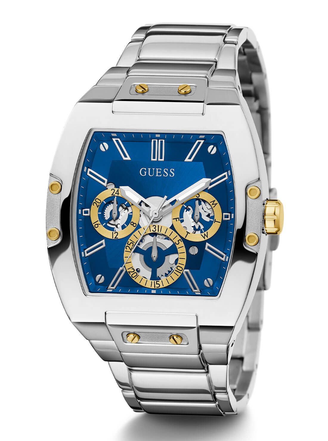 Silver Phoenix Rectangle Link Watch | GUESS Men's Watches | full view