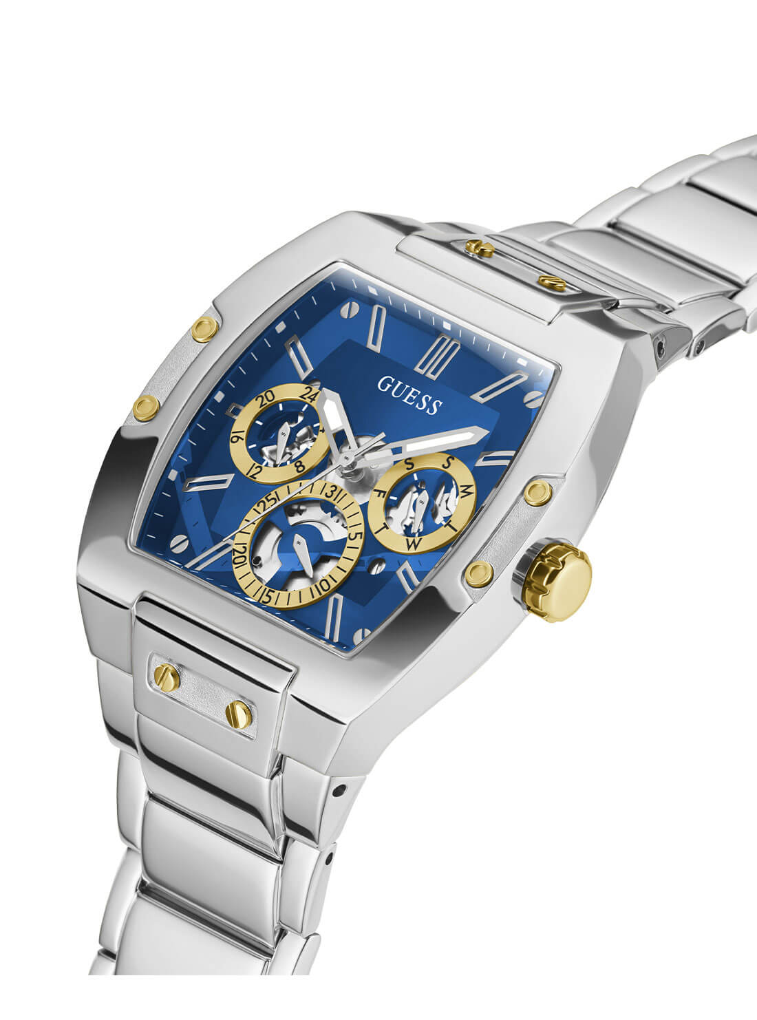 Silver Phoenix Rectangle Link Watch | GUESS Men's Watches | detail view