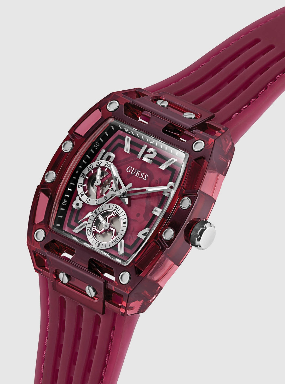 GUESS Accessories Red Phoenix Multifunction Watch GW0499G12 Front Side View