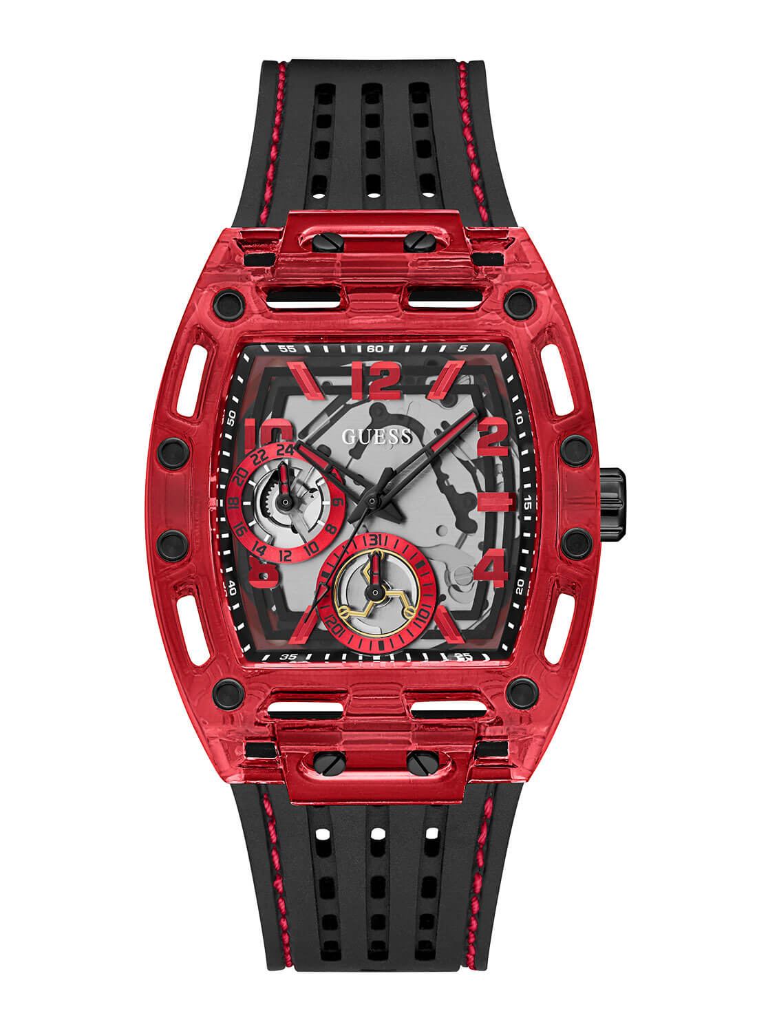 Black Phoenix Red Rectangle Silicone Watch | GUESS Men's Watches | Front view