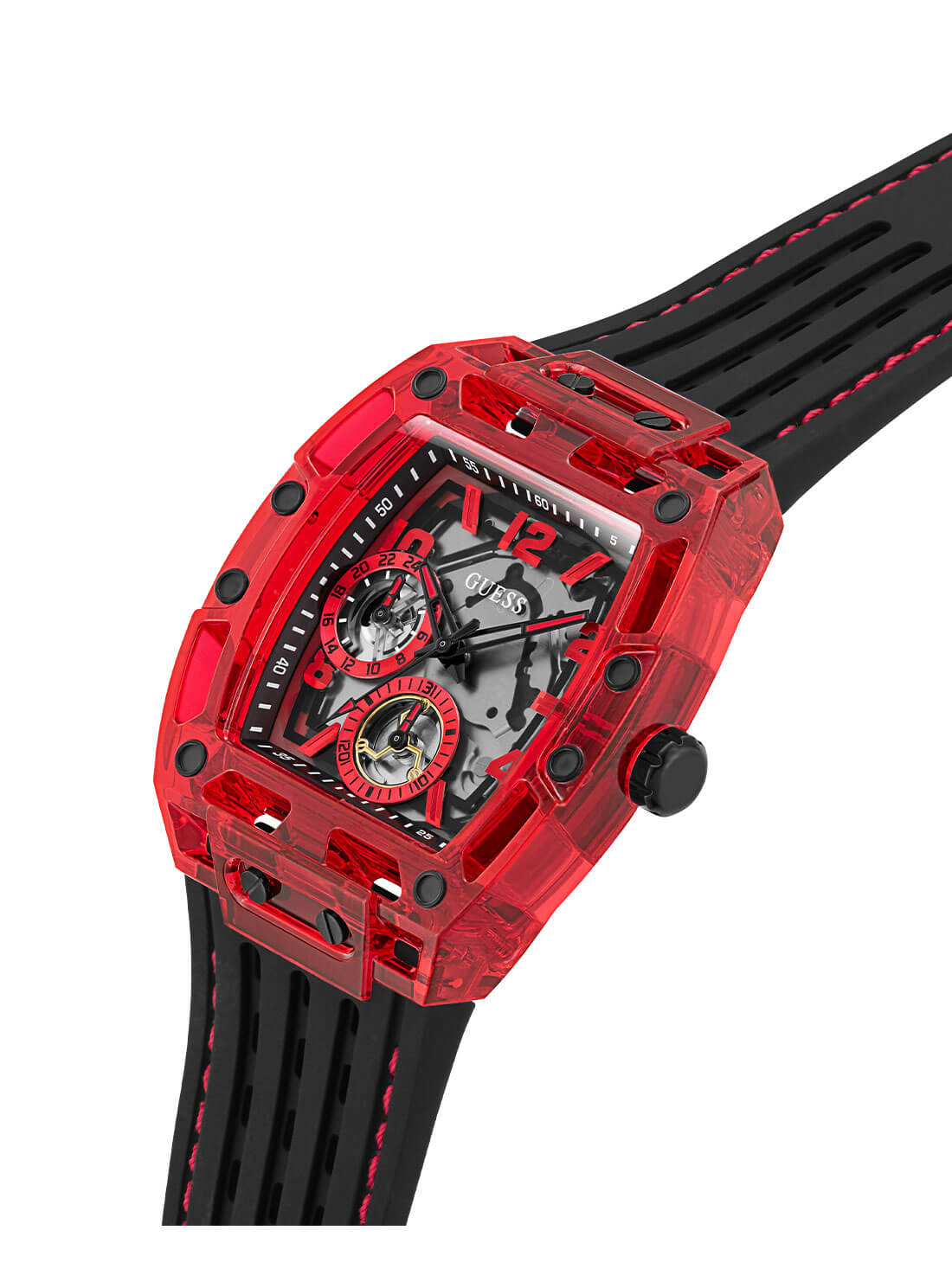 Black Phoenix Red Rectangle Silicone Watch | GUESS Men's Watches | detail view