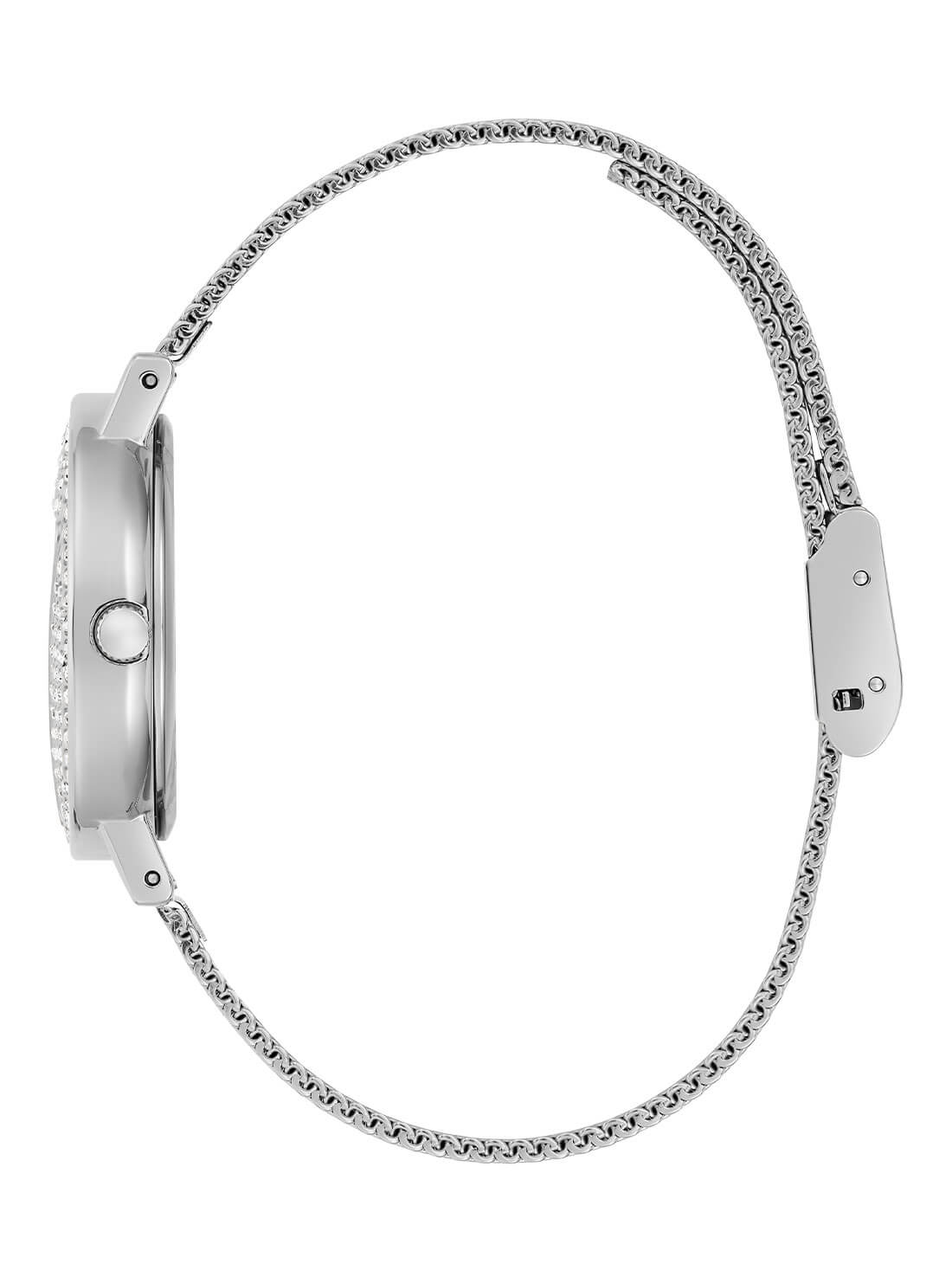 Silver Mini Iconic Glitz Mesh Watch | GUESS Women's Watches | side view alt