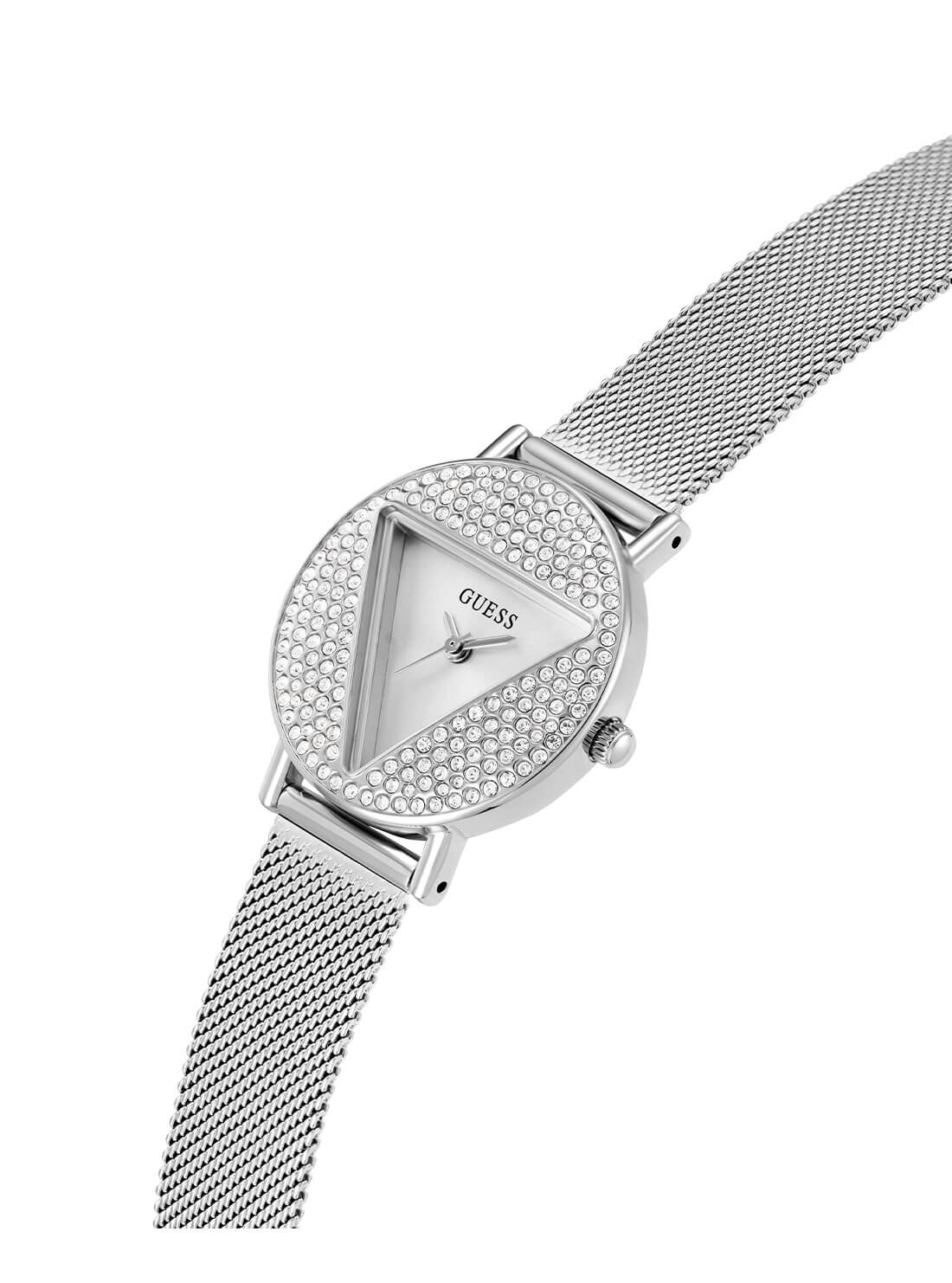 Silver Mini Iconic Glitz Mesh Watch | GUESS Women's Watches | side view