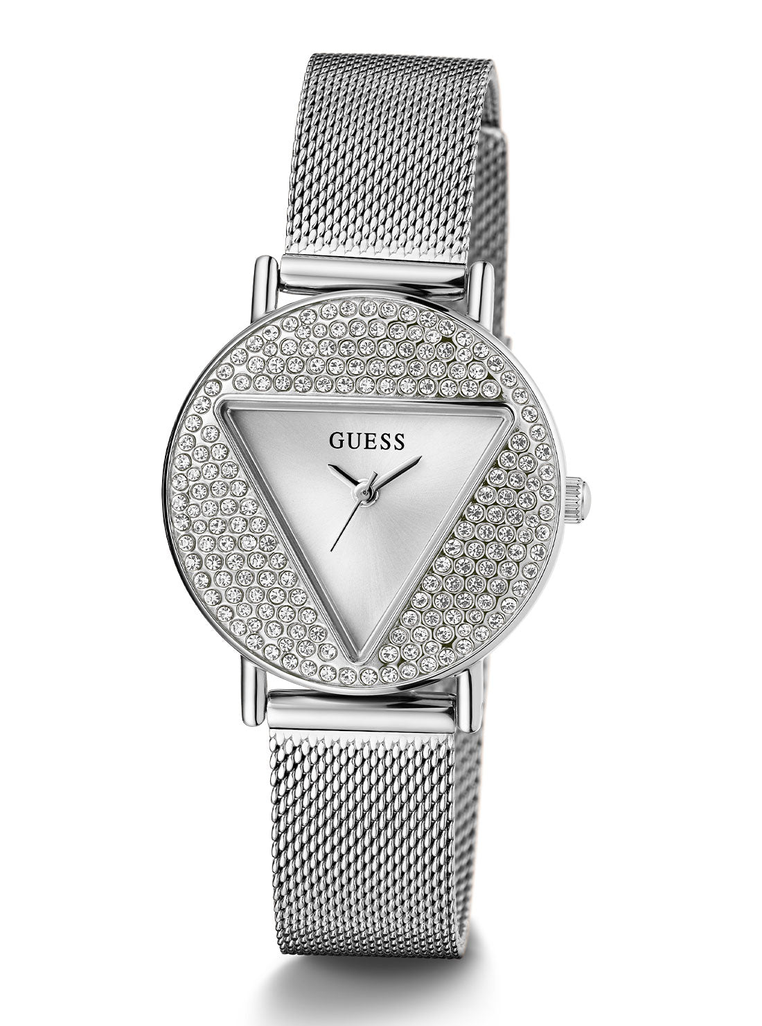 Silver Mini Iconic Glitz Mesh Watch | GUESS Women's Watches | full view