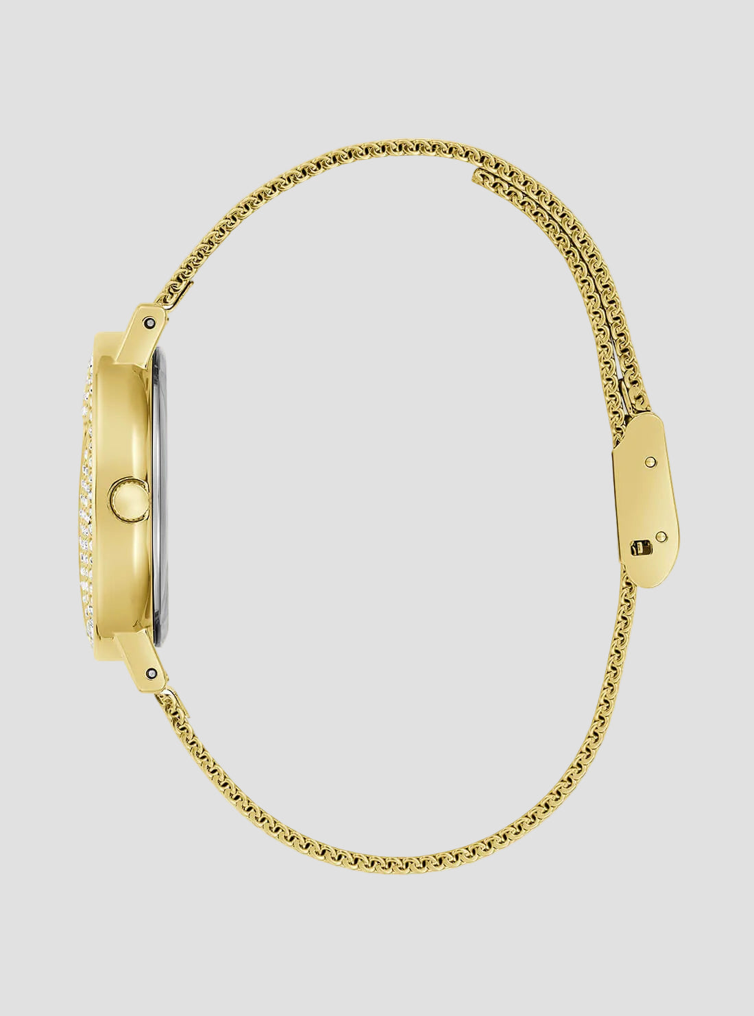 Gold Mini Iconic Glitz Mesh Watch | GUESS Women's Watches | side view alt