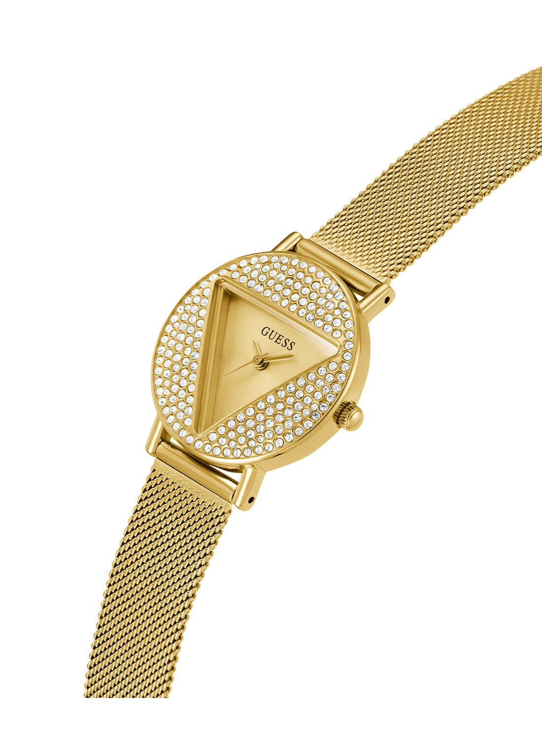 Gold Mini Iconic Glitz Mesh Watch | GUESS Women's Watches | side view
