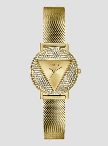 Gold Mini Iconic Glitz Mesh Watch | GUESS Women's Watches | front view