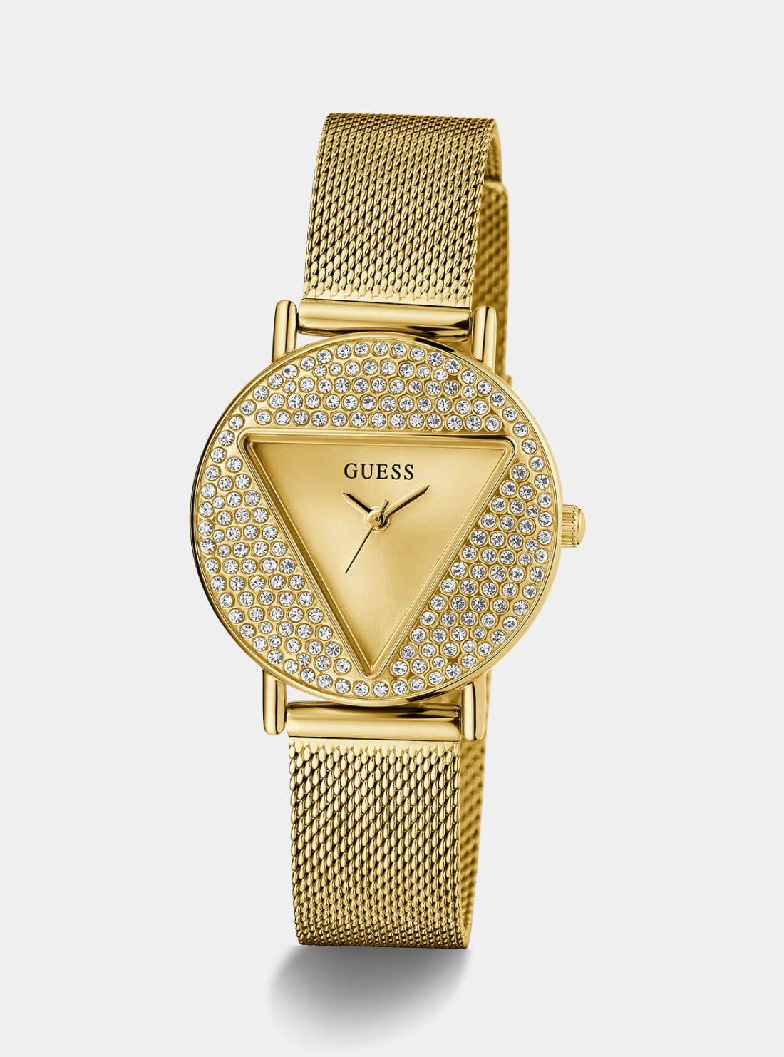 Gold Mini Iconic Glitz Mesh Watch | GUESS Women's Watches | front view