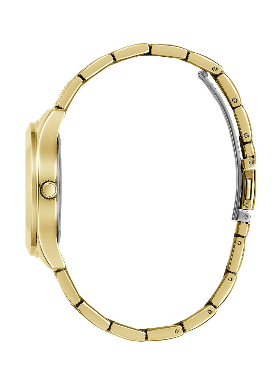 Gold Tri Plaque Black Link Watch | GUESS Women's Watches | side view