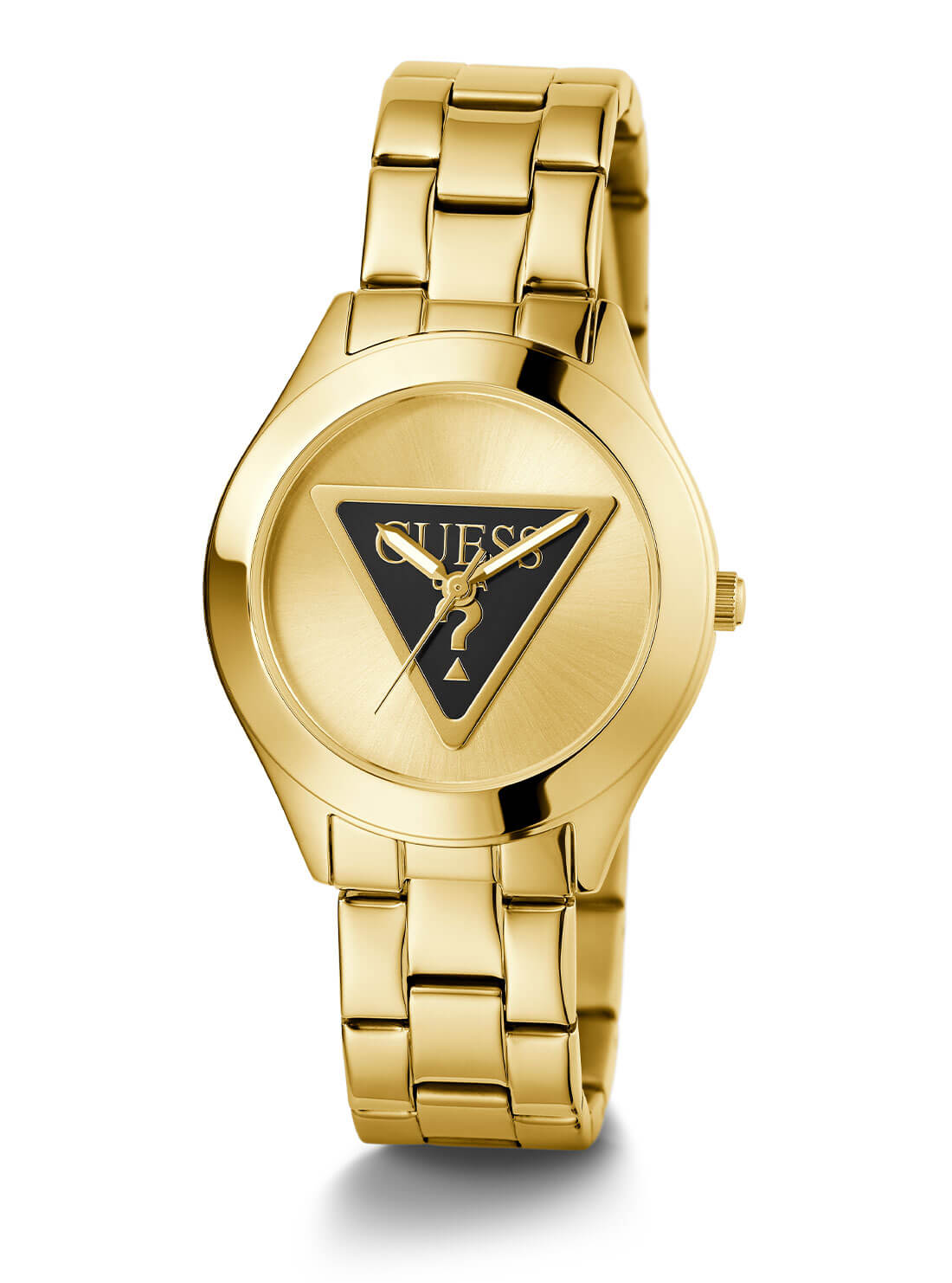 Gold Tri Plaque Black Link Watch | GUESS Women's Watches | full view