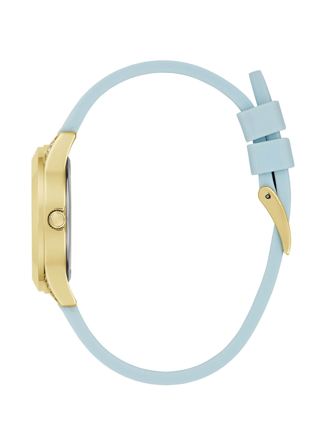 Gold Mini Wonderlust Multi Glitz Blue Silicone Watch | GUESS Women's Watches | side view