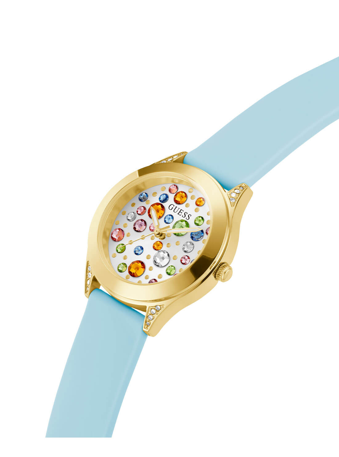 Gold Mini Wonderlust Multi Glitz Blue Silicone Watch | GUESS Women's Watches | detail view