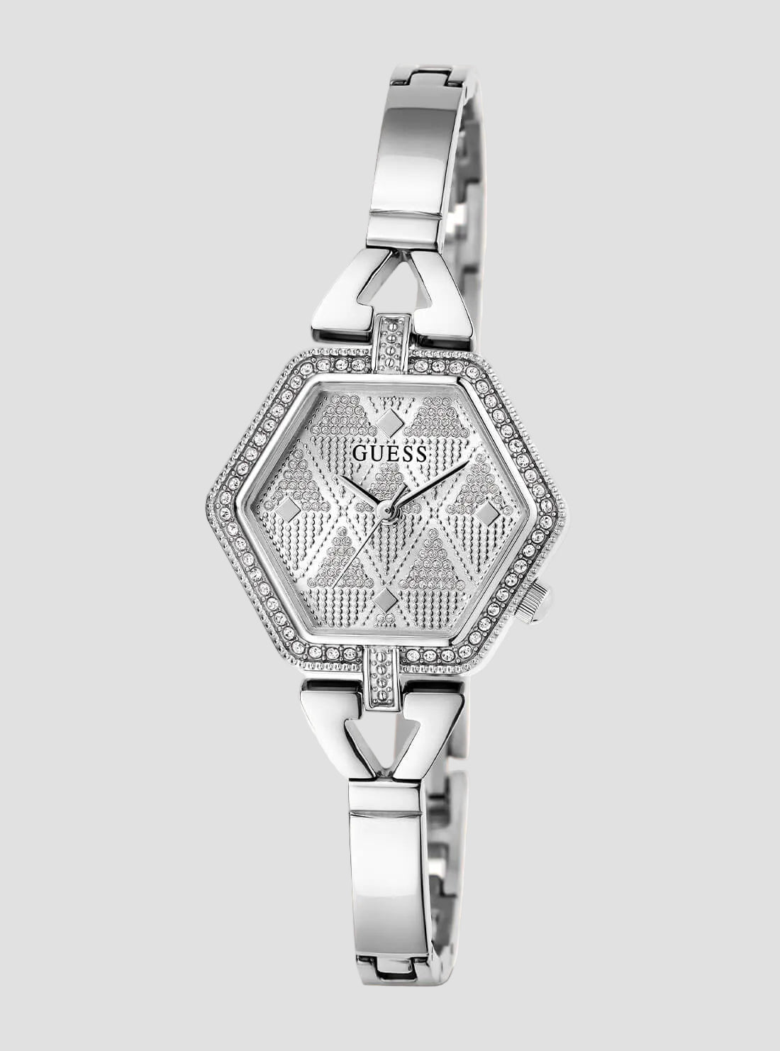 Silver Audrey Glitz Hexagonal Link Watch | GUESS Women's Watches | full view