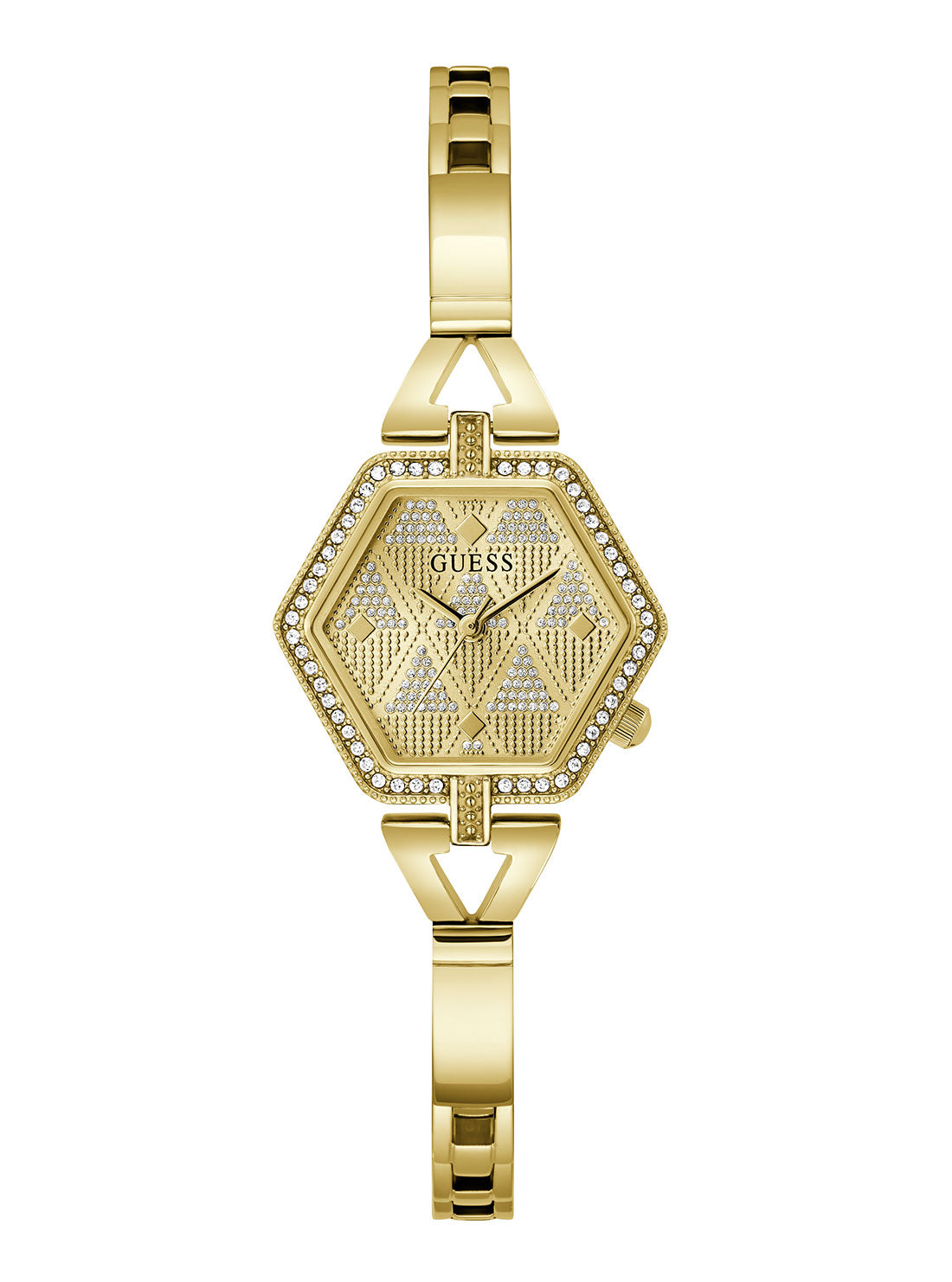 Gold Audrey Glitz Hexagonal Link Watch | GUESS Women's Watches | front view 
