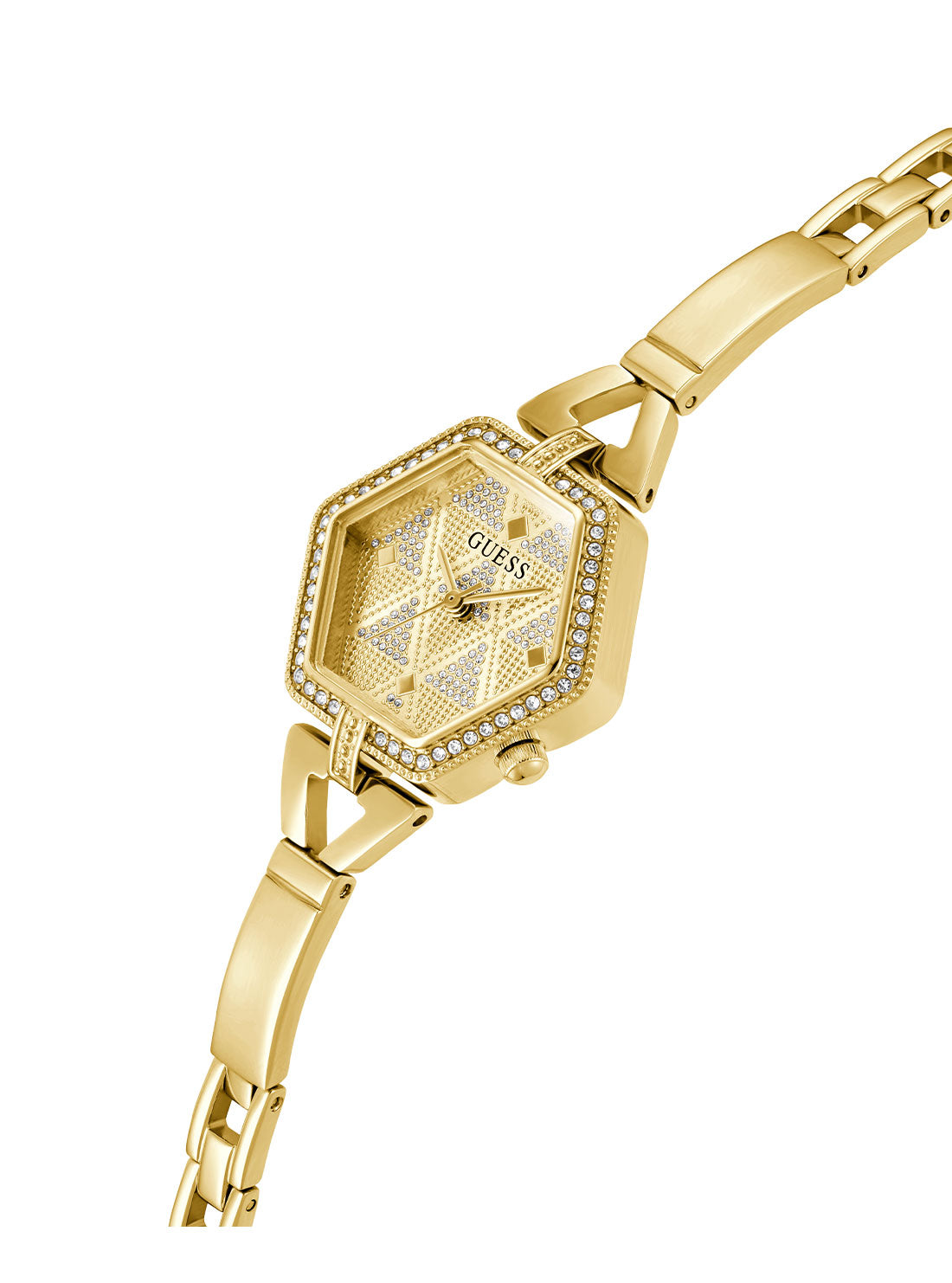 Gold Audrey Glitz Hexagonal Link Watch | GUESS Women's Watches | detail view
