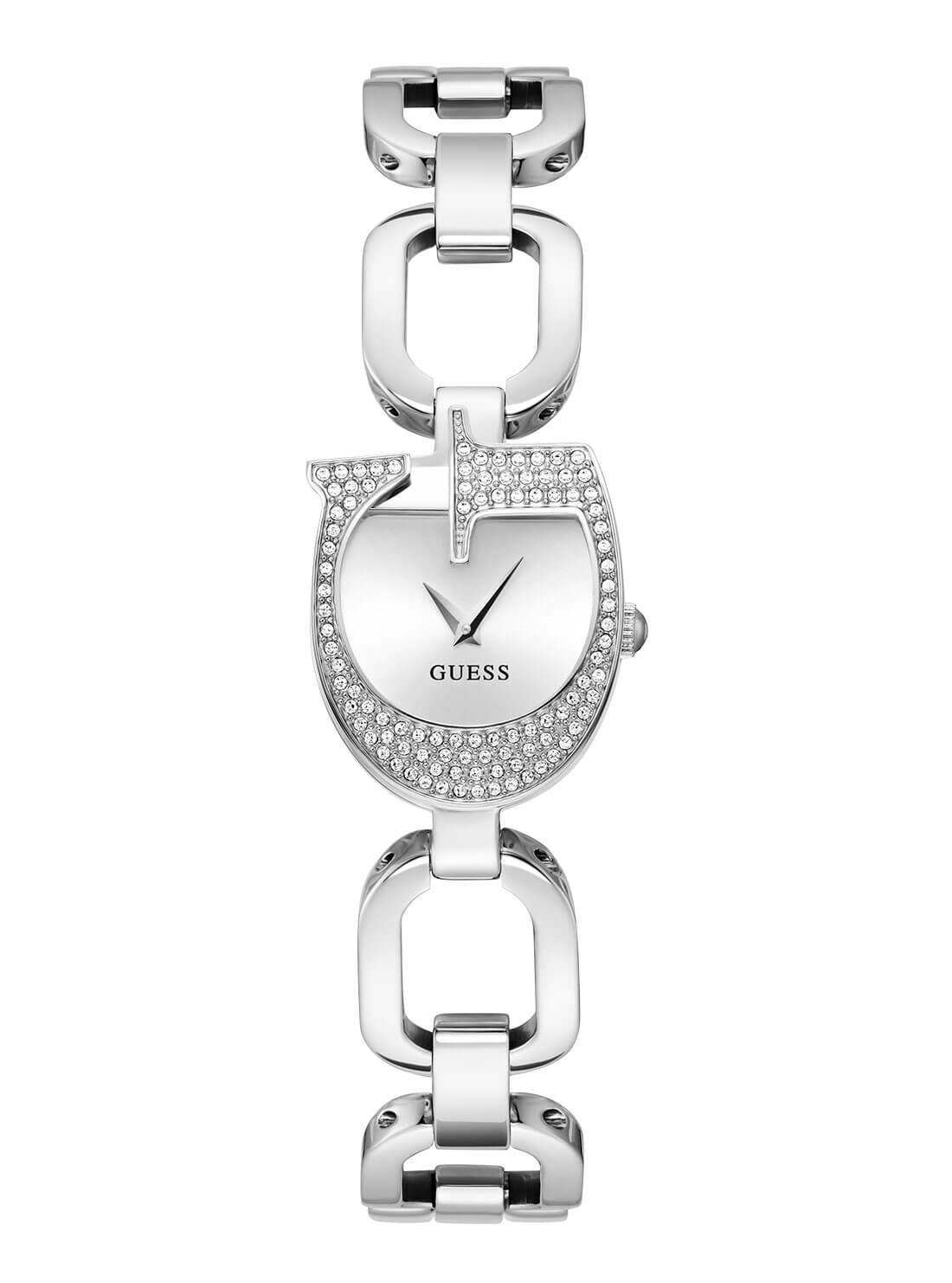 Silver Gia Logo Link Watch | GUESS Women's Watches | front view