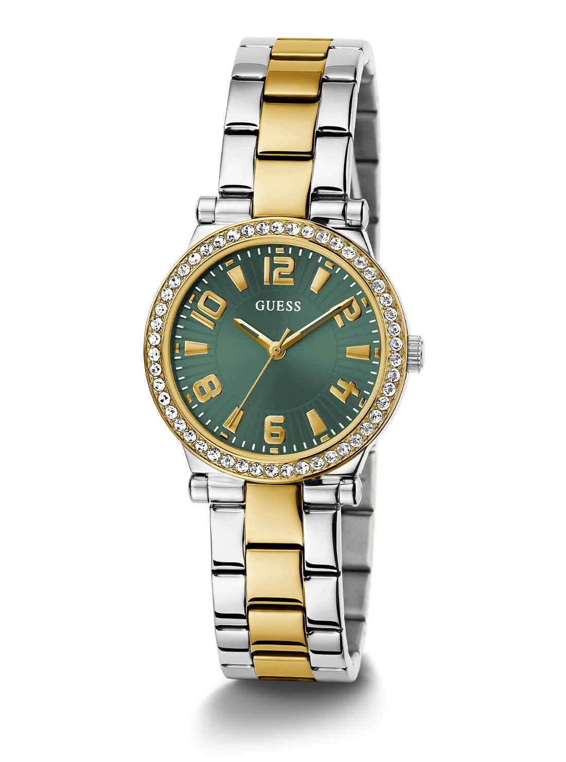 Gold and Silver Crystal Fawn Link Watch | GUESS Women's Watches | full view