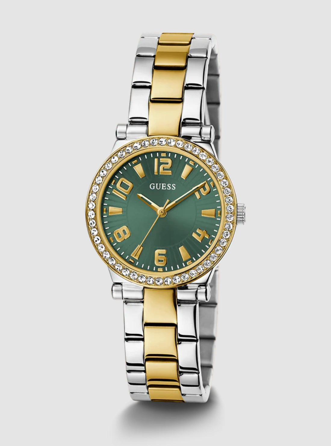 GUESS Accessories Gold and Silver Crystal Fawn Link Watch GW0686L22 Front View_2