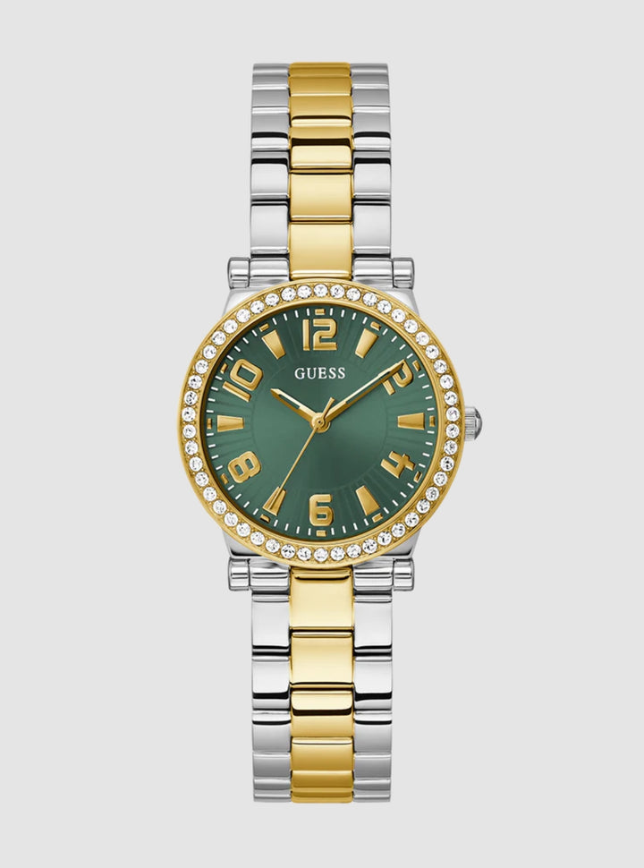 GUESS Accessories Gold and Silver Crystal Fawn Link Watch GW0686L22 Front View