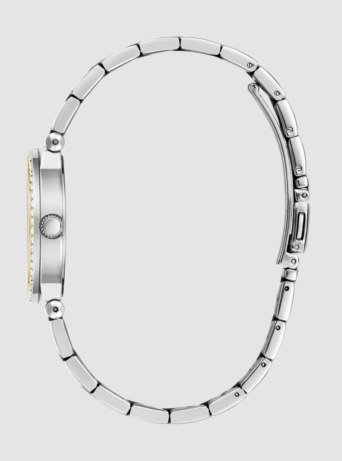 GUESS Accessories Gold and Silver Crystal Fawn Link Watch GW0686L22 Side View