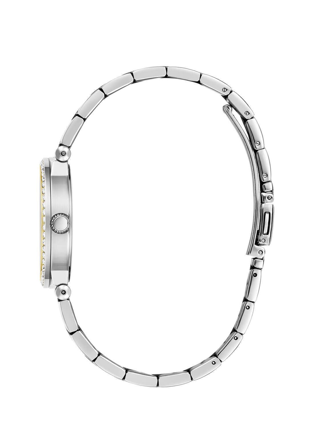 Gold and Silver Crystal Fawn Link Watch | GUESS Women's Watches | side view