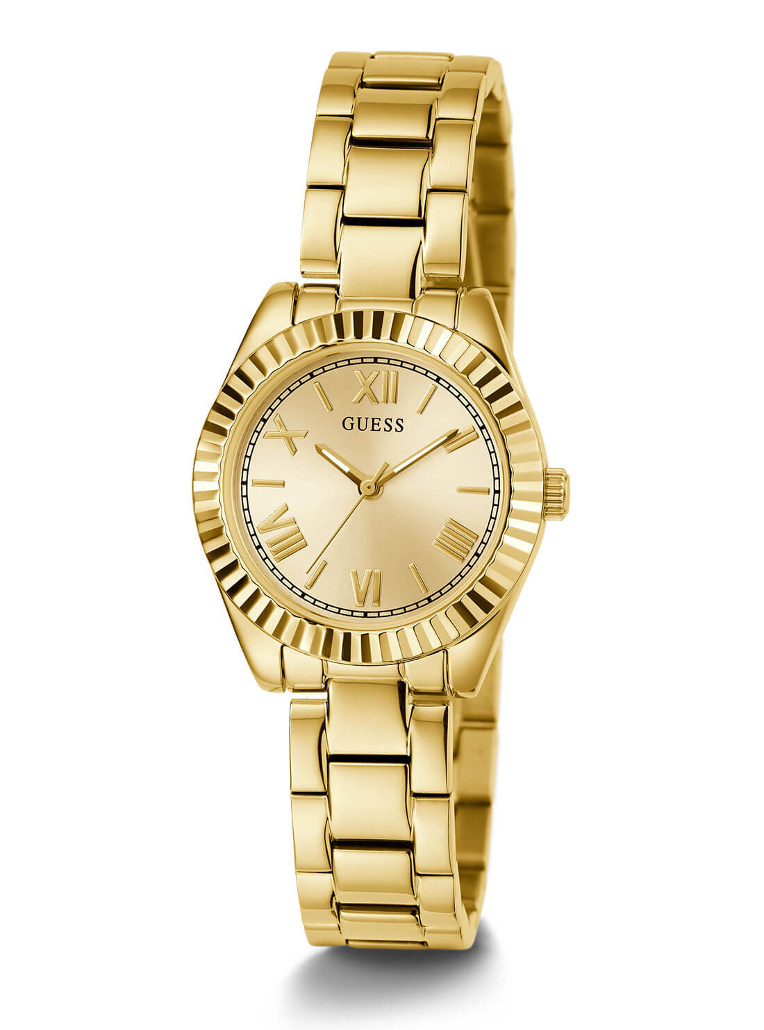 Gold Mini Luna Link Watch | GUESS Women's Watches | full view