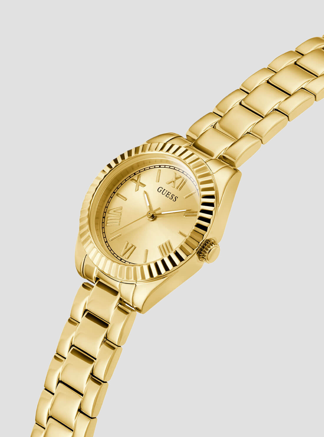 GUESS Womens Gold Mini Luna Vintage Link Watch GW0687L2 Angle View