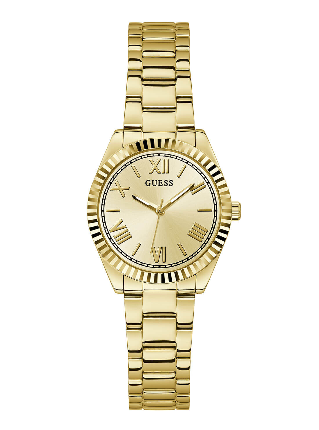 Gold Mini Luna Link Watch | GUESS Women's Watches | front view