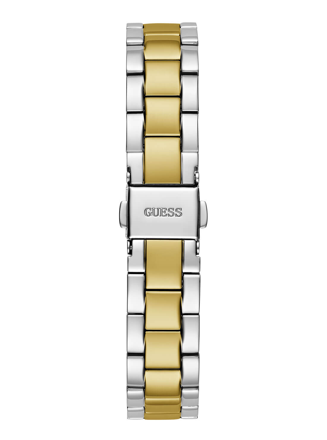 Gold and Silver Mini Luna Blue Dial Vintage Link Watch | GUESS Women's Watches | back view