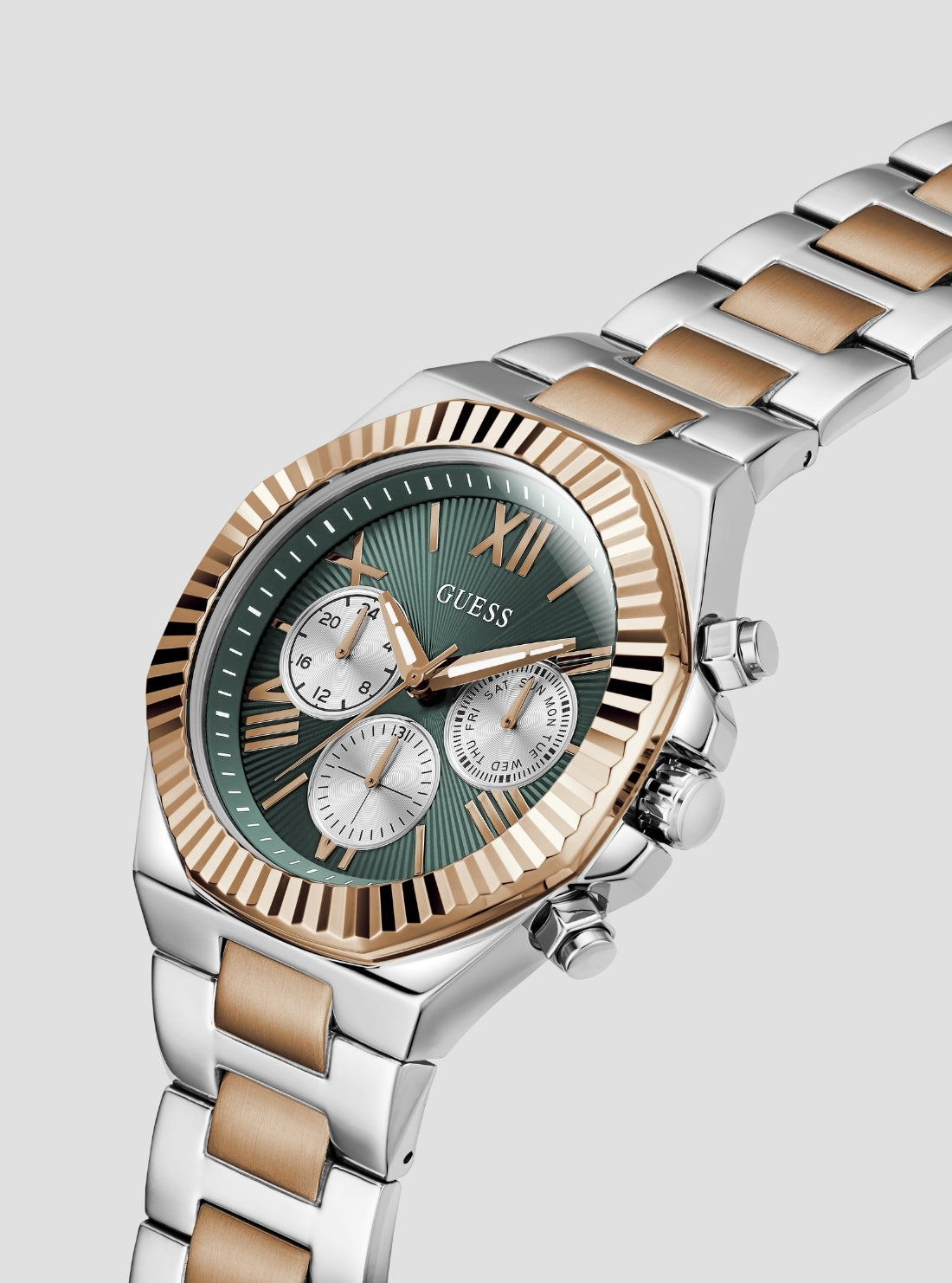 GUESS Accessories Silver Rose-Gold Equity Multifunction Watch GW0703G10 Side View