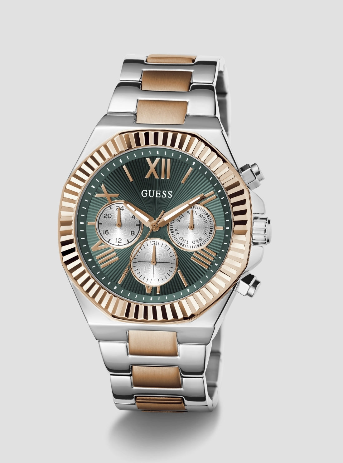 GUESS Accessories Silver Rose-Gold Equity Multifunction Watch GW0703G10 Front Side View