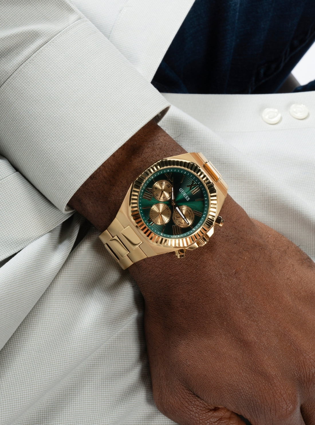 GUESS Accessories Gold Equity Green Link Watch GW0703G2 Detail View