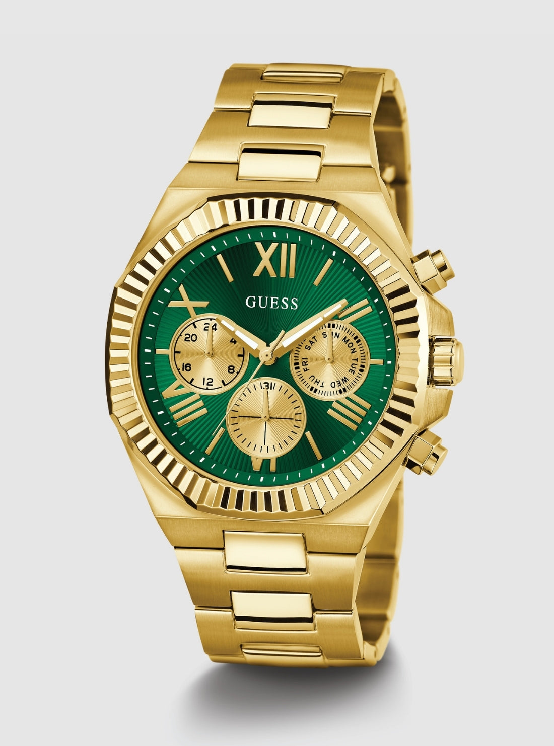 GUESS Accessories Gold Equity Green Link Watch GW0703G2 Front View_2