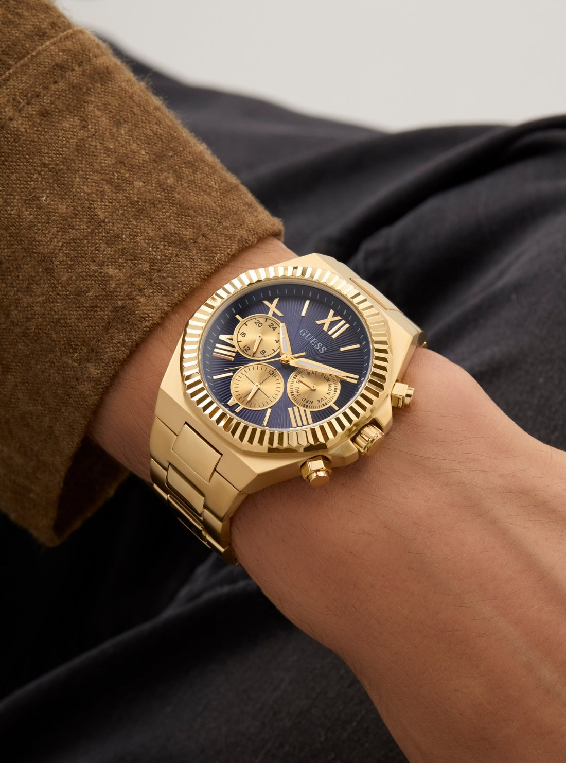 GUESS Acessories Gold Equity Blue Dial Watch GW0703G6 Detail View