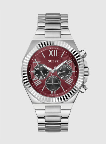 GUESS Accessories Silver Red Dial Equity Watch GW0703G7 Front View