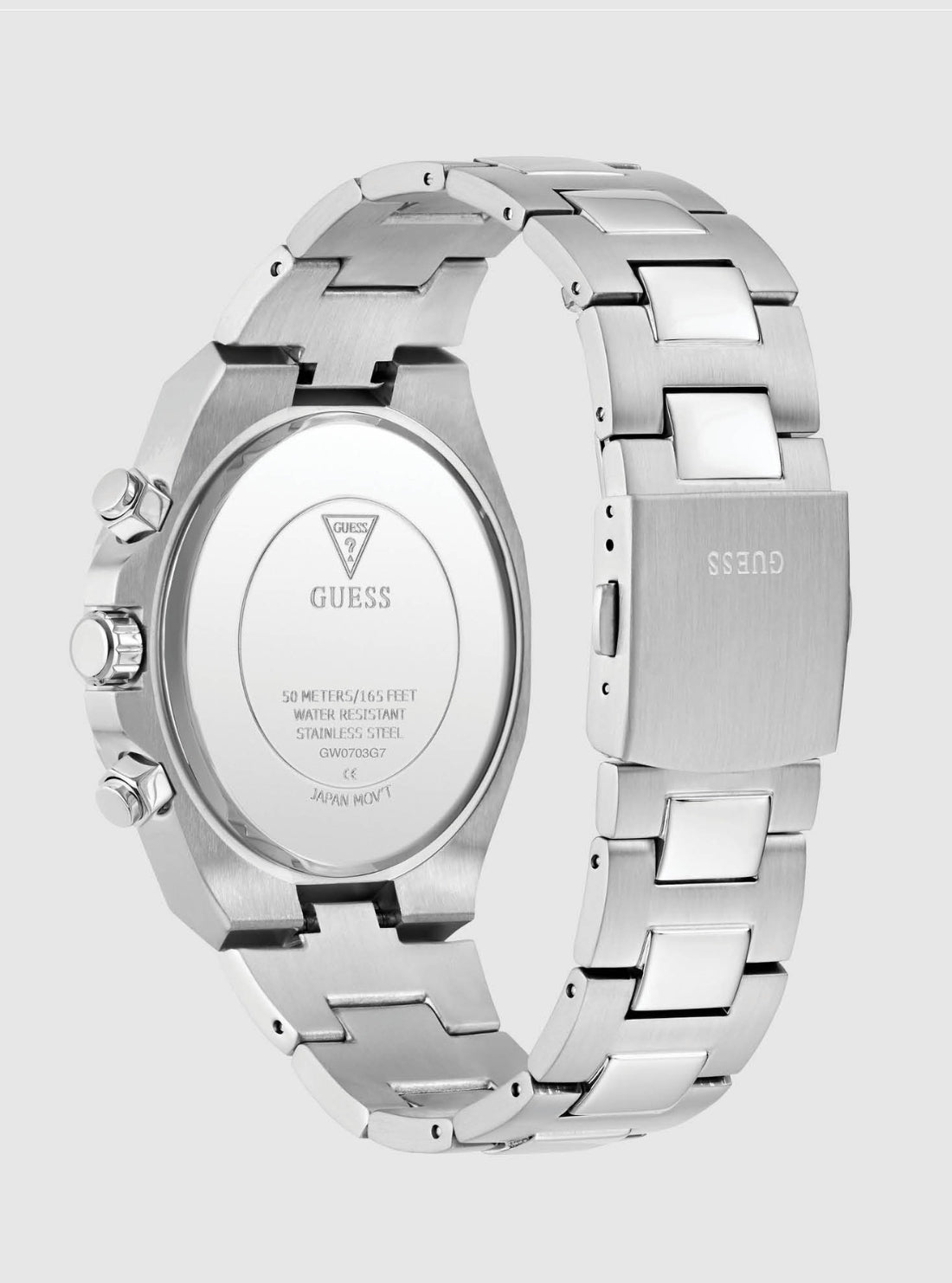 GUESS Accessories Silver Red Dial Equity Watch GW0703G7 Back View