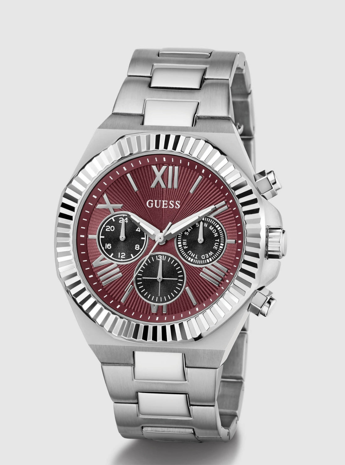 GUESS Accessories Silver Red Dial Equity Watch GW0703G7 Front View_2