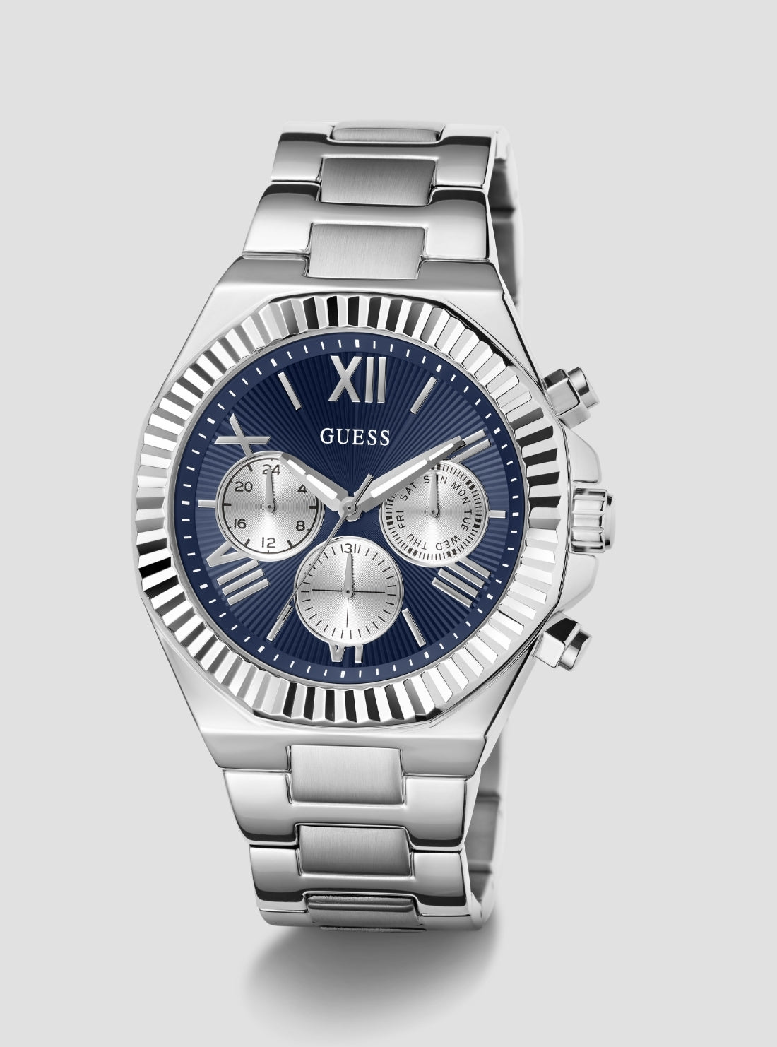 GUESS Accessories Silver Equity Multifunction Watch GW0703G8 Front Side View