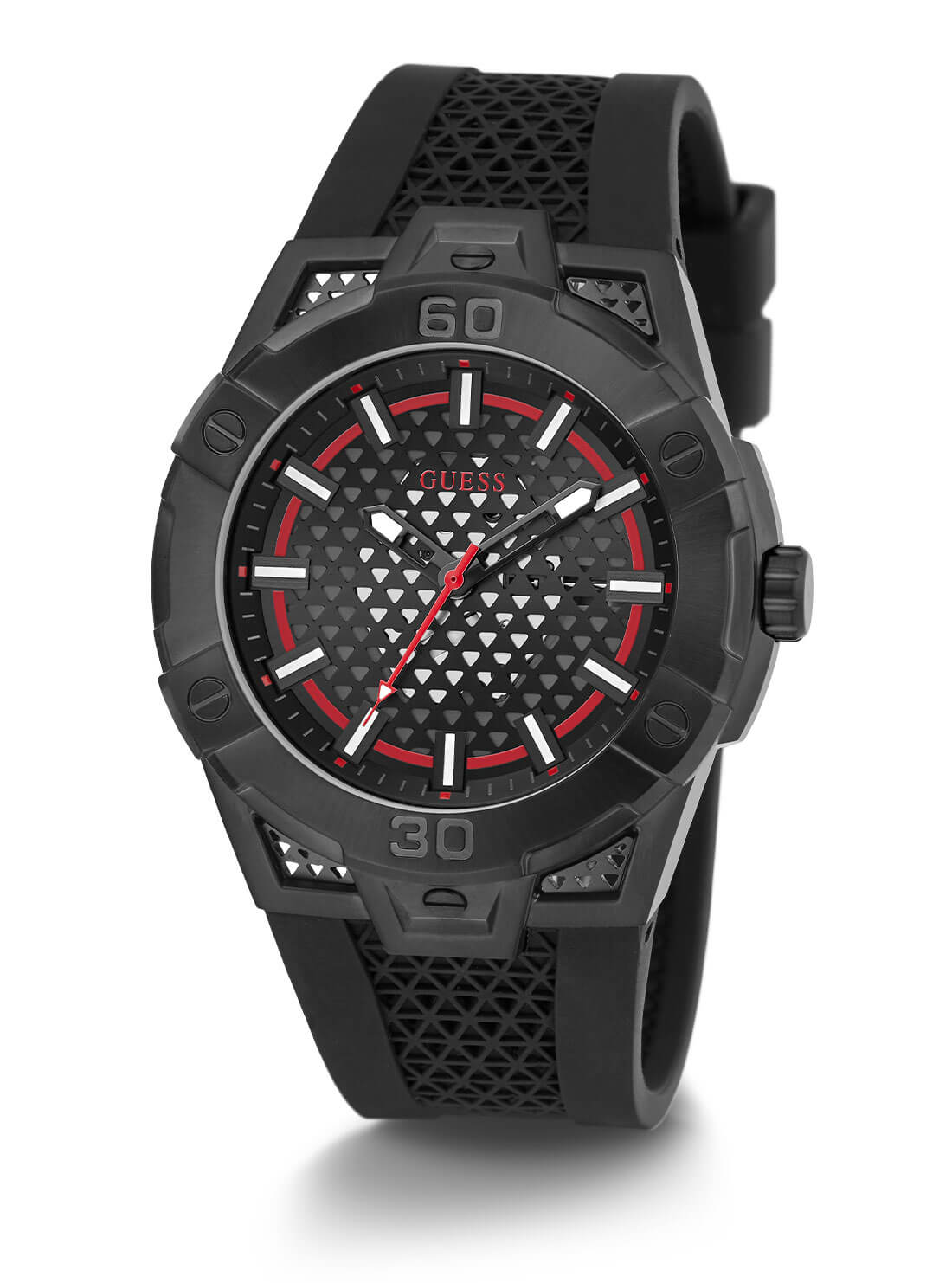 Black Network Silicone Watch | GUESS Men's watches | full view