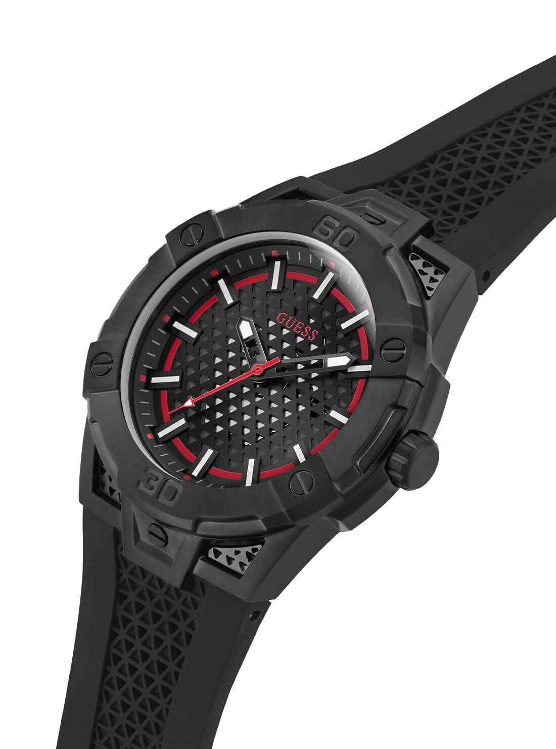 Black Network Silicone Watch | GUESS men's watches | detail view