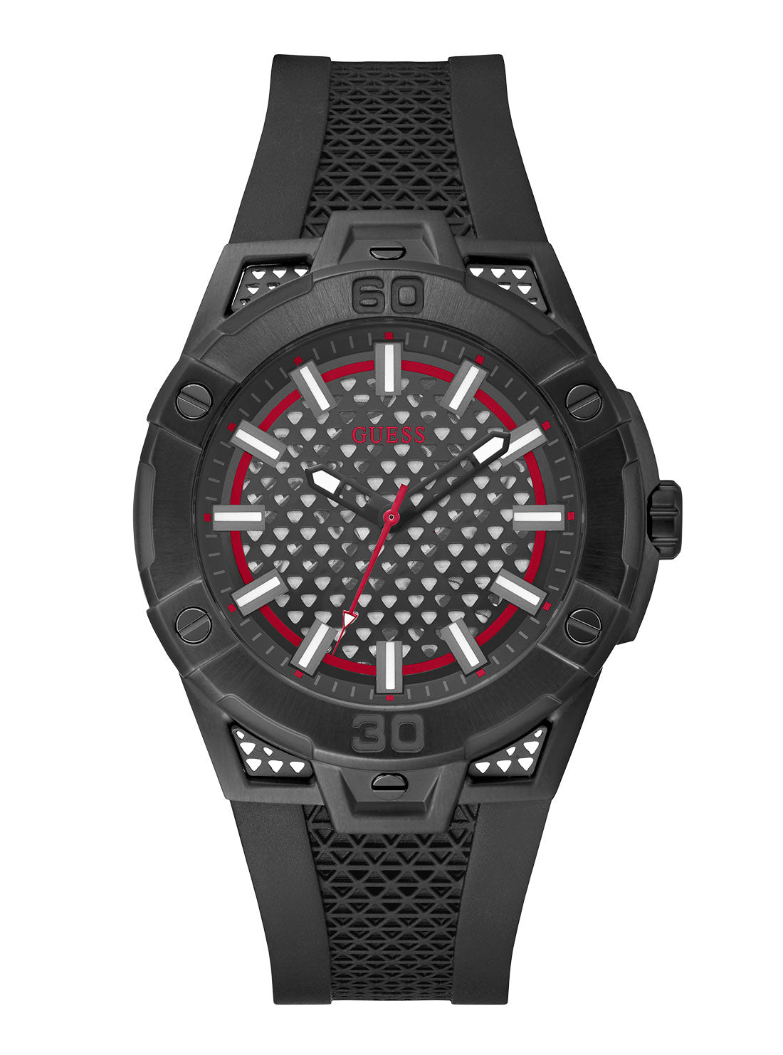 Black Network Silicone Watch | GUESS Men's Watches | front view