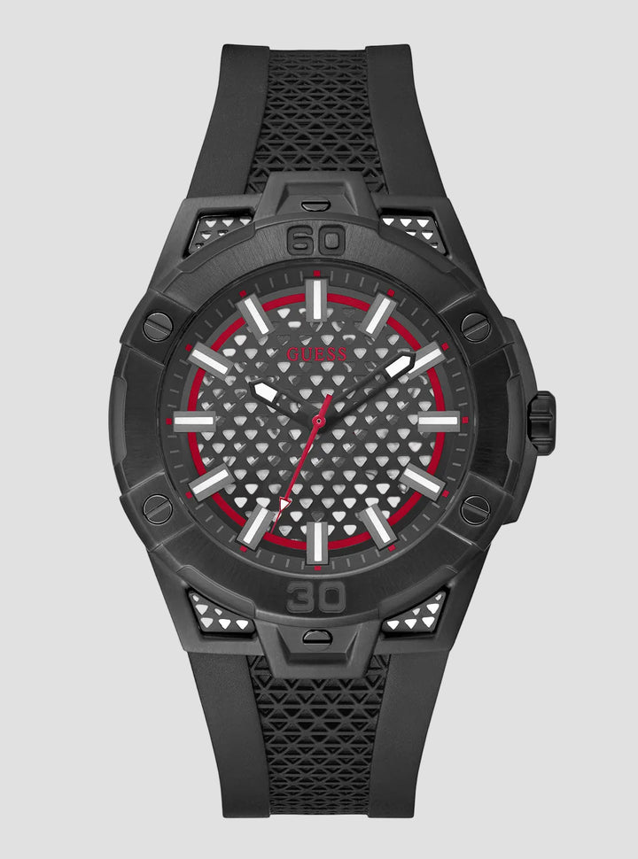Black Network Silicone Watch | GUESS Men's Watches | front view