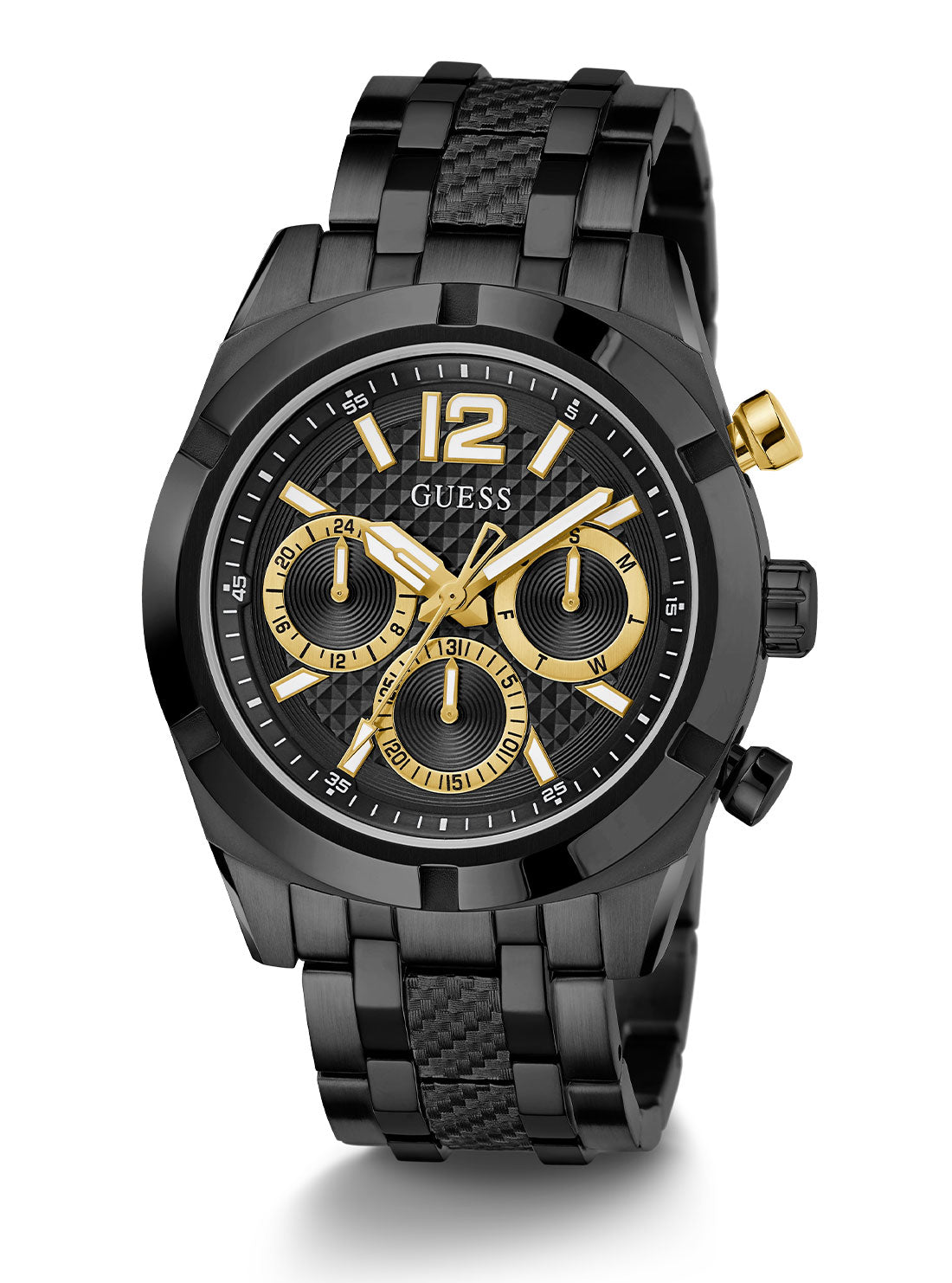Black Resistance Link Watch | GUESS Men's Watches | full view
