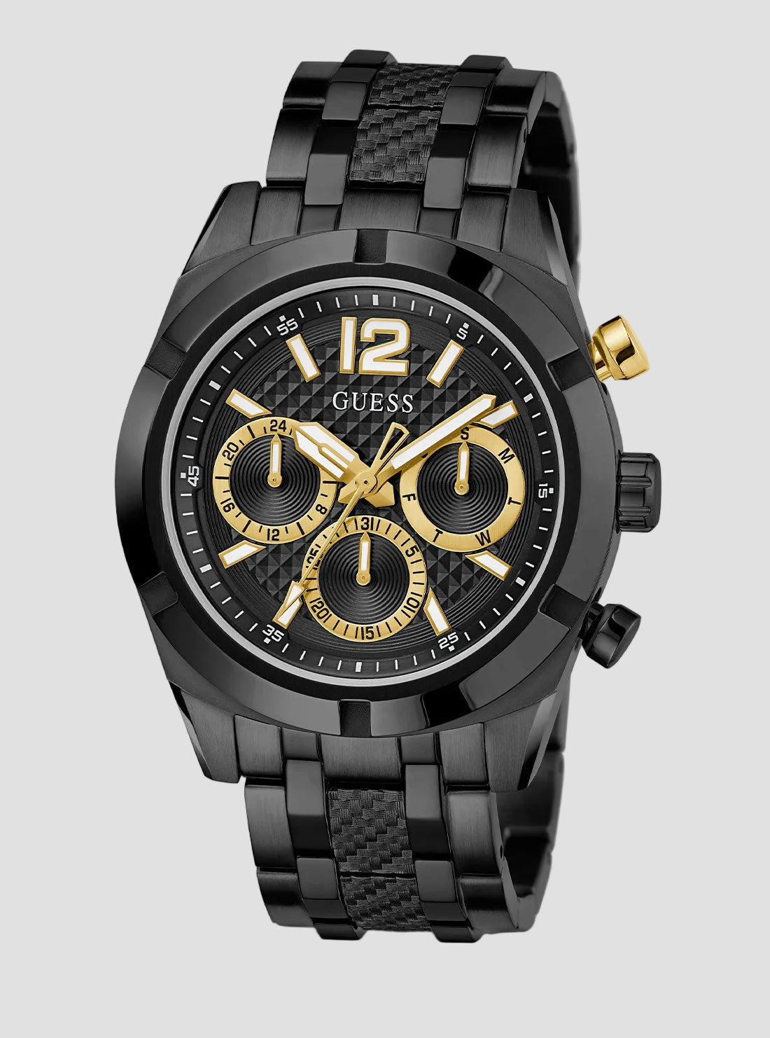 Black Resistance Link Watch | GUESS Men's Watches | full view