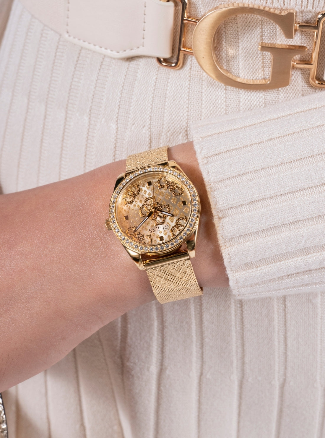 GUESS Accessories Gold Boa Mesh Watch GW0748L2 Detail View